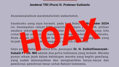 Surat anjuran dukungan kepada pasangan calon (paslon) nomor urut 2, Zulkieflimansyah-Suhaili (Zul-Uhel) yang dianggap hoax. (Eks)