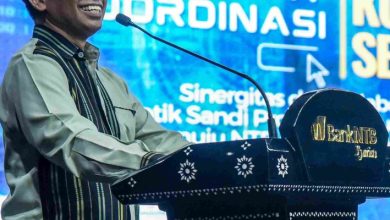Kepala Dinas Kominfotik NTB Najamuddin Amy membuka rakor Kominfo se-NTB di auditorium Bank NTB syariah, Senin 10 Februari 2025. (Adv)