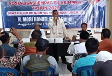 Anggota MPR RI Mori Hanafi saat menggelar sosialisasi 4 pilar MPRI di Kota Bima, Sabtu 16 Mei 2026 pagi. (fend)