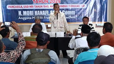 Anggota MPR RI Mori Hanafi saat menggelar sosialisasi 4 pilar MPRI di Kota Bima, Sabtu 16 Mei 2026 pagi. (fend)